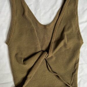 Urban Outfitters out from under Olive Ribbed Twist Tank Top